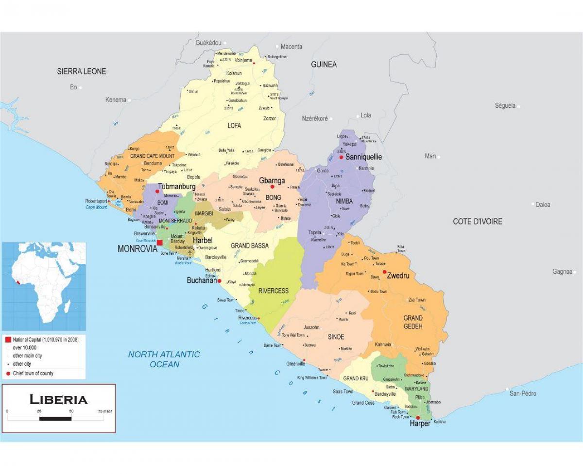 map of draw the political map of Liberia