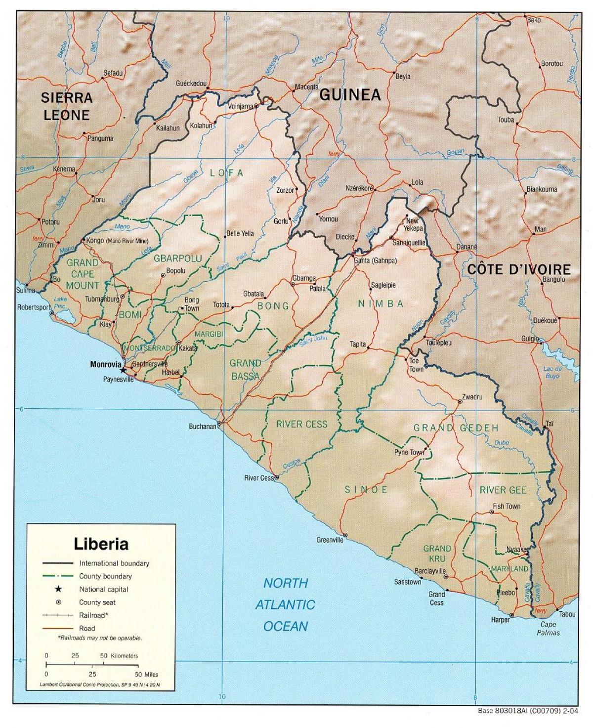 map of geographical map of Liberia