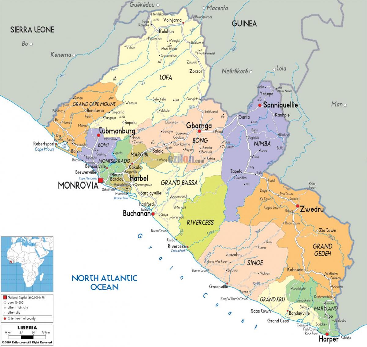 map of Liberia country