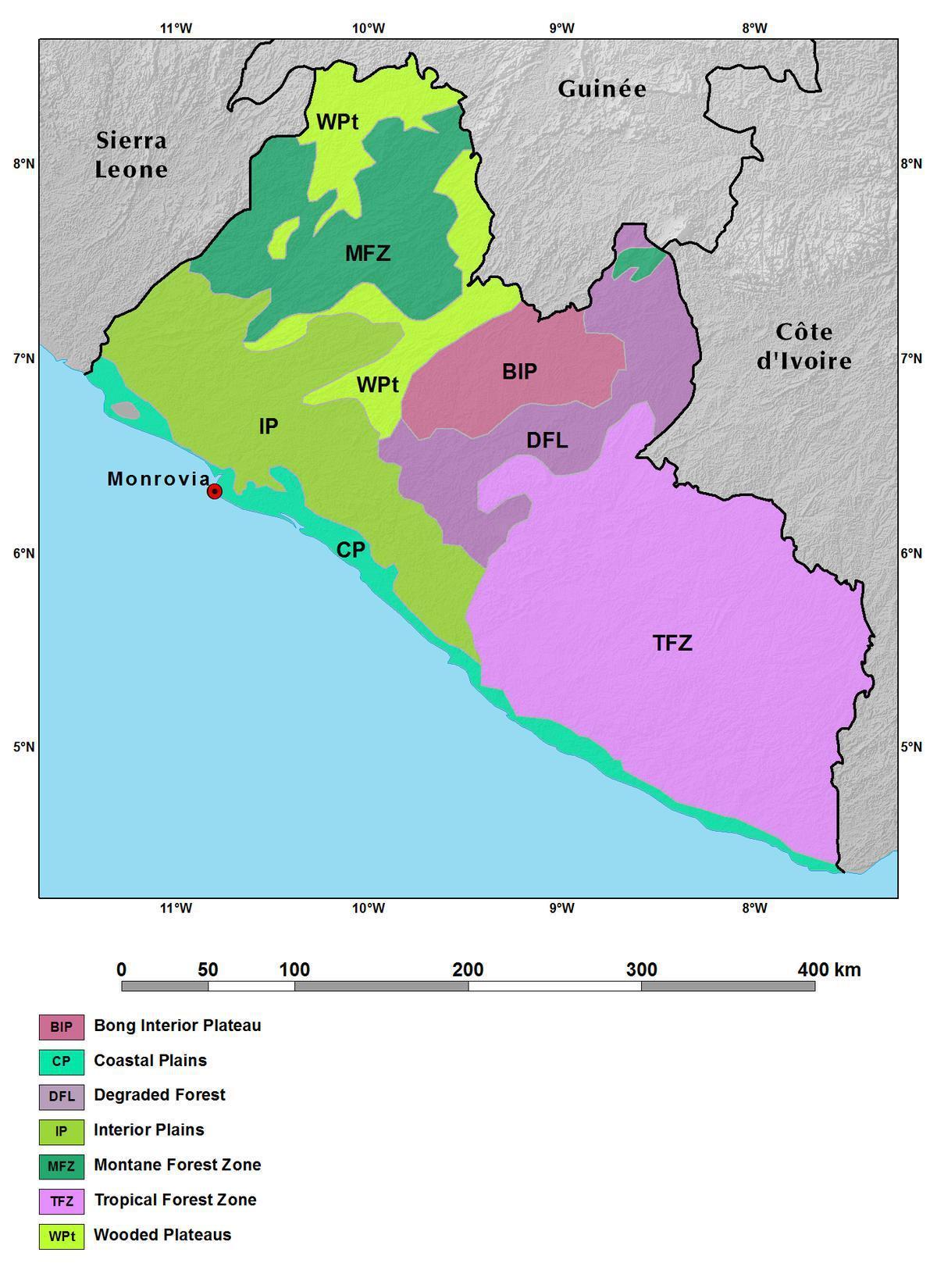 map of Liberia mountains